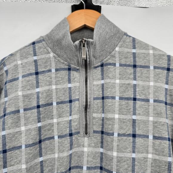 Nautica Men's 1/4 Zip Mock Neck Plaid Preppy Casual‎ Sweatshirt Gray Size Large - Picture 3 of 10